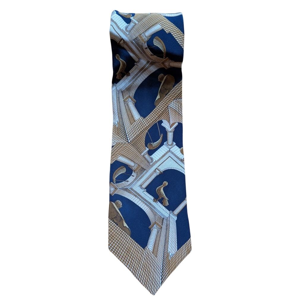 VINTAGE M.C. ESCHER 100% SILK TIE MADE ITALY, FROM 1947's ANOTHER WORLD II